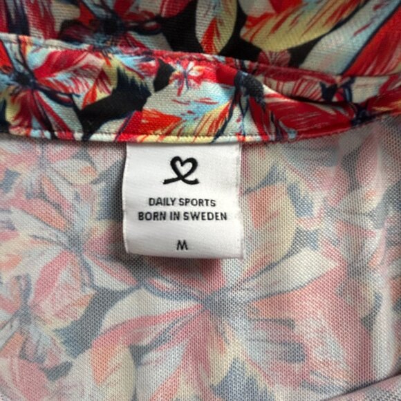 Daily Sports Womens Floral Print Short Sleeve Polo Shirt Medium Stretch Red - Picture 3 of 8